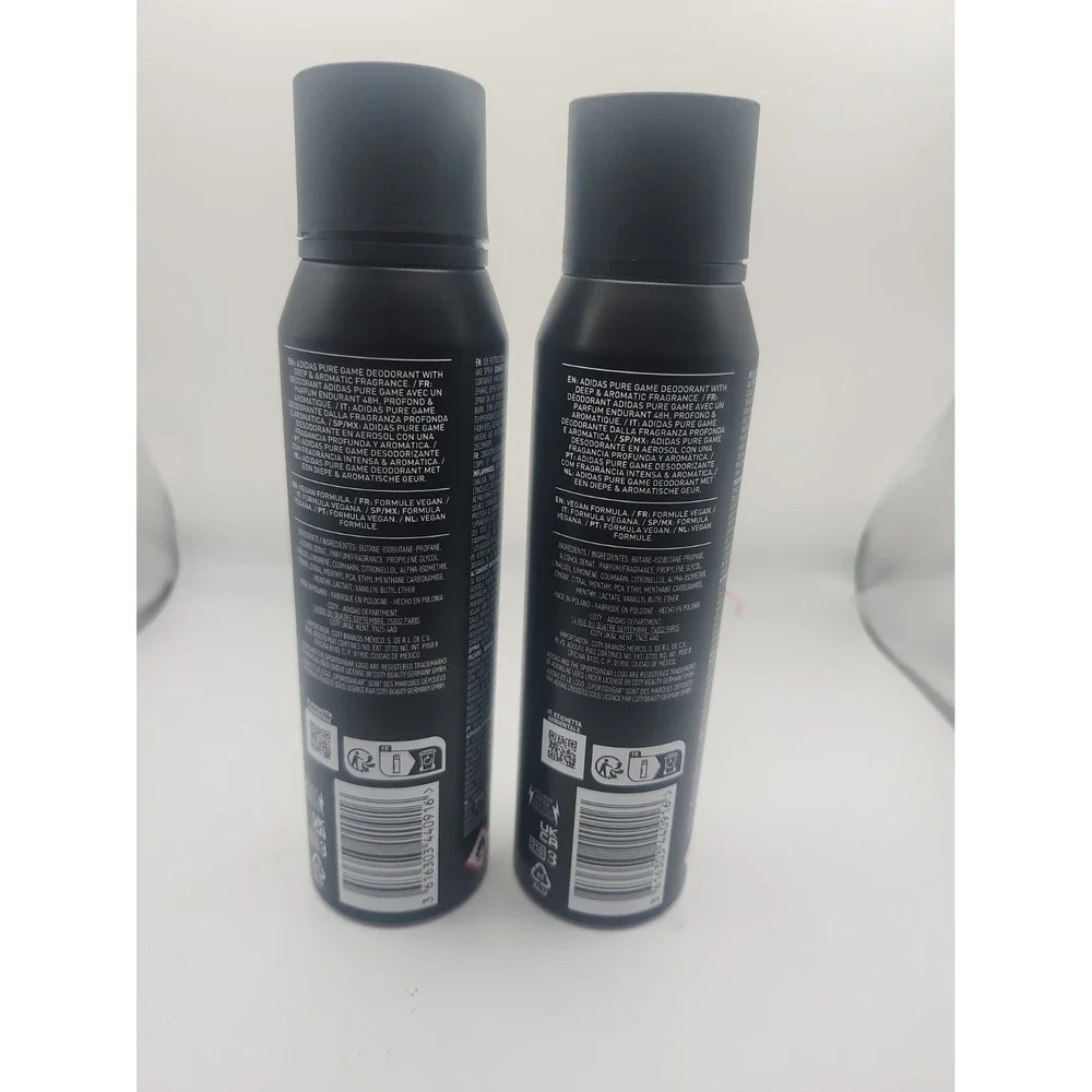 2 x ADIDAS PURE GAME for Men 5 oz 150 ml DEODORANT BODY SPRAY Deep & Aromatic